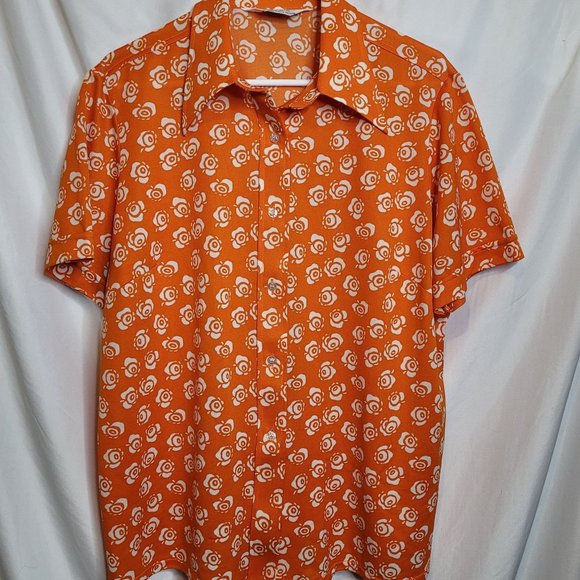 Vintage Floral Blouse Sears Perma Prest Orange White Polyester Tag Size 40 - Picture 1 of 5